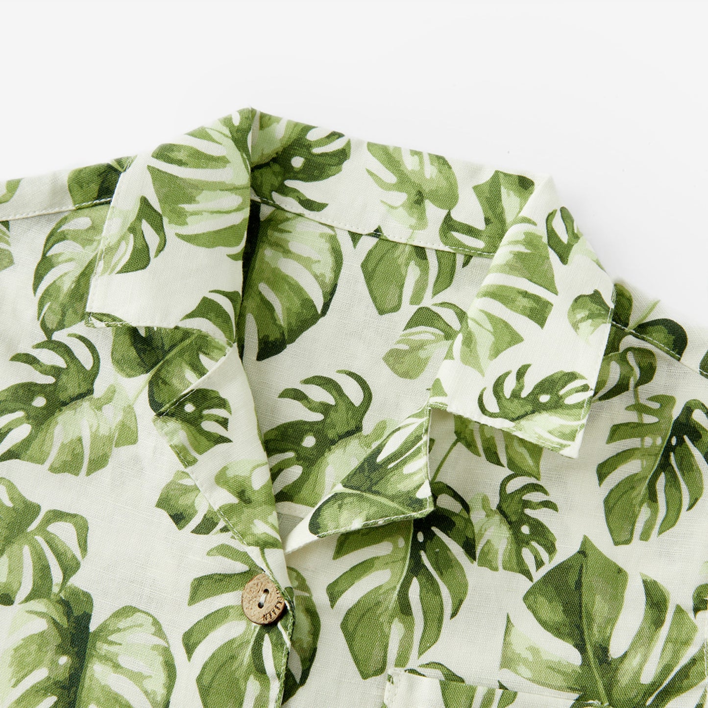 Island Leaf Linen Button-Up Shirt and Shorts Set
