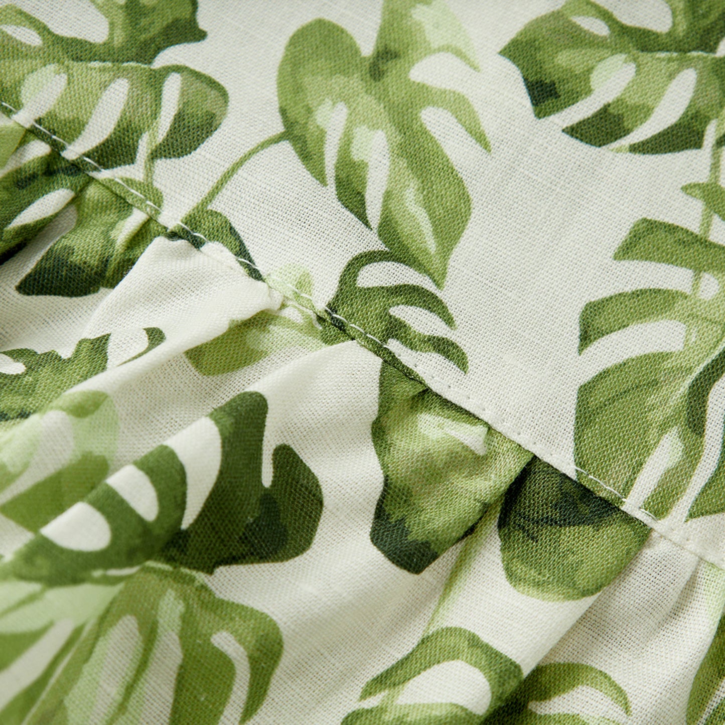Island Leaf Linen Tiered Dress