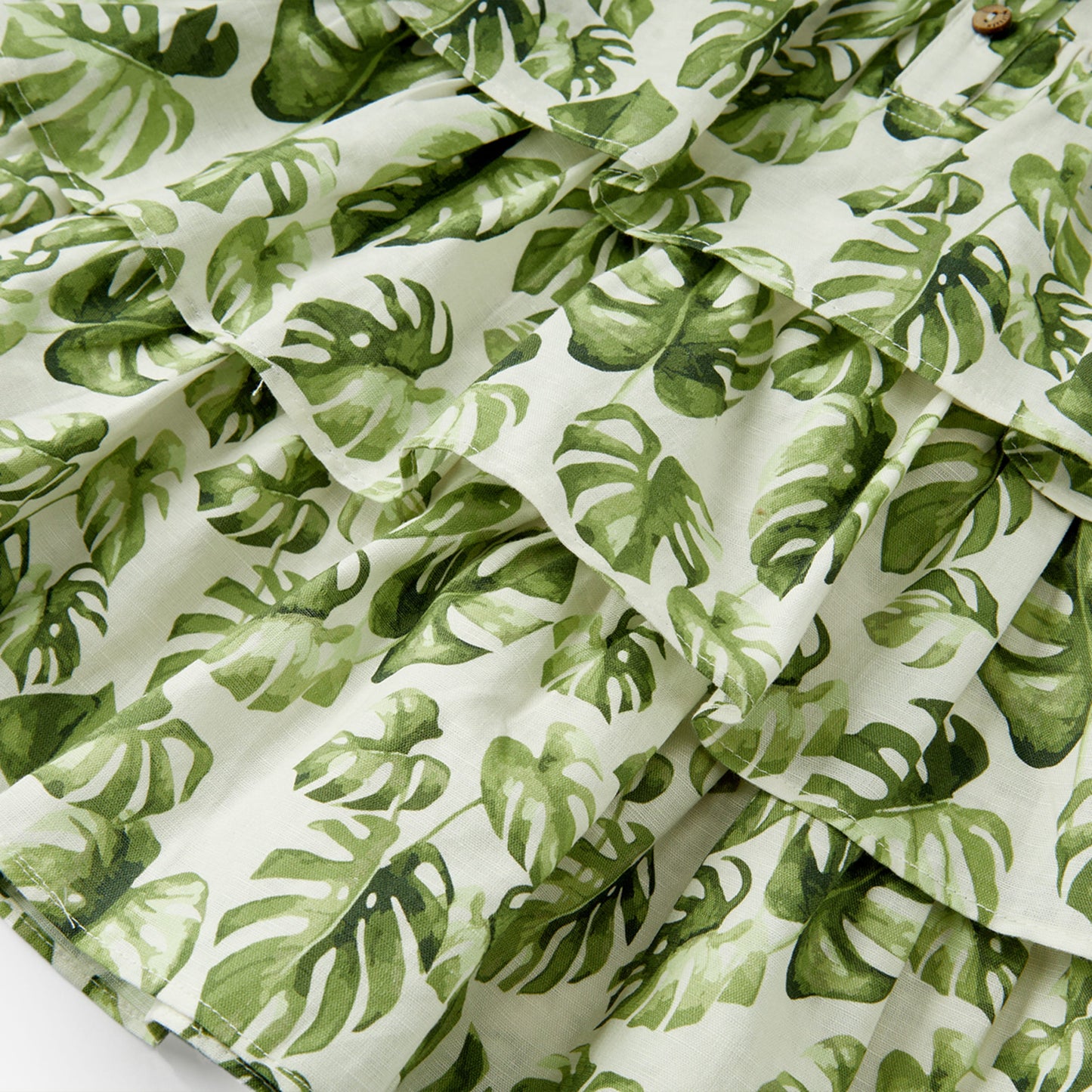 Island Leaf Linen Tiered Dress