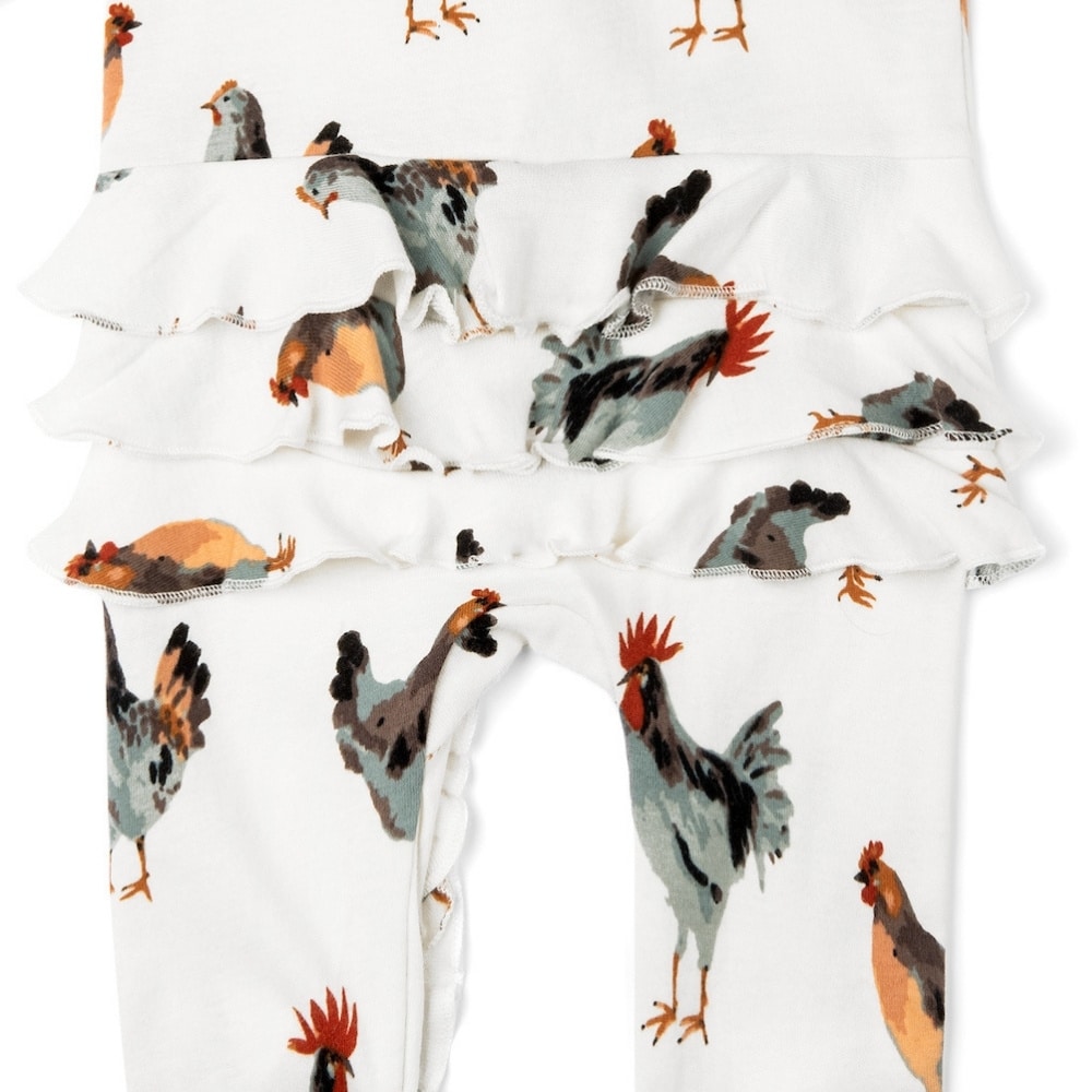 Chicken Organic Cotton Ruffle Zipper Footed Romper