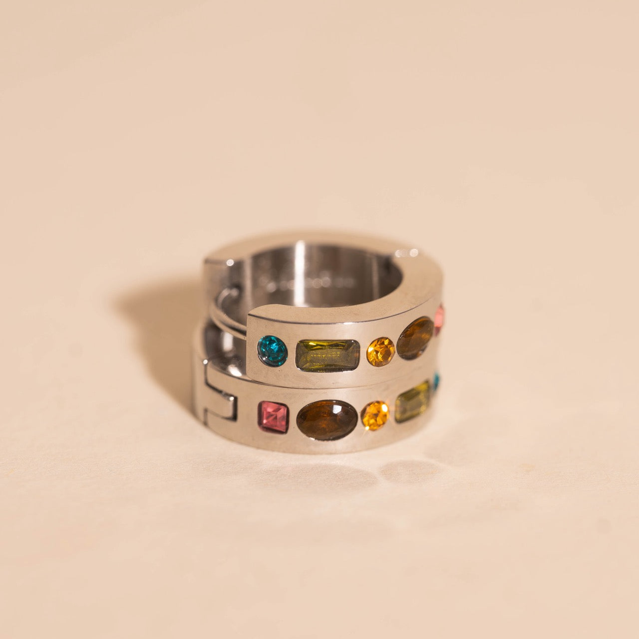 Gemstone Chunky Huggie Hoop Earrings