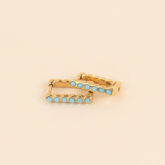 Turquoise Rectangle Huggie Hoop Earrings