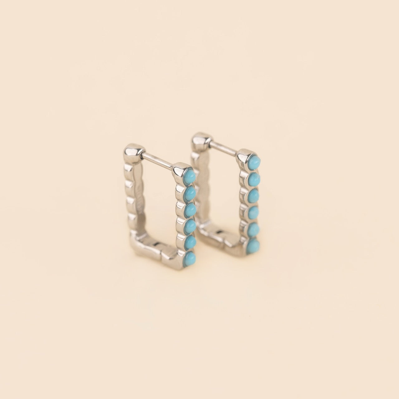 Turquoise Rectangle Huggie Hoop Earrings