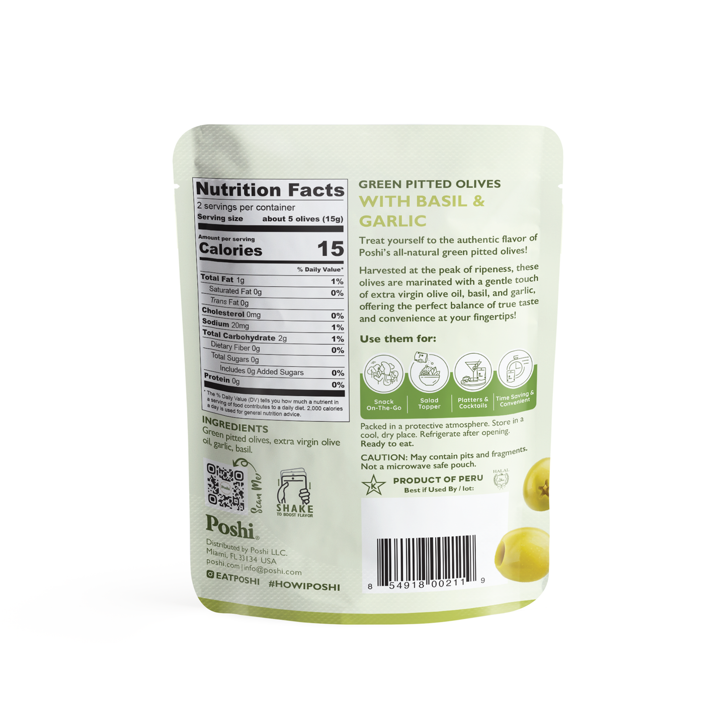 Basil & Garlic Pitted Green Olives