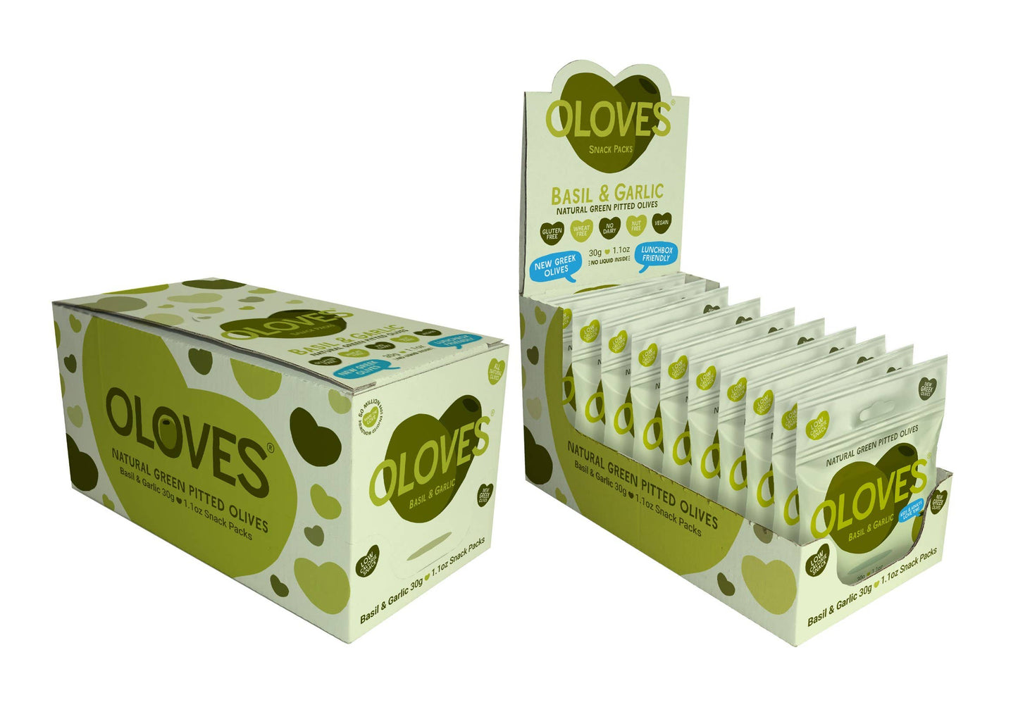 Oloves -  Basil & Garlic Pitted Green Olives 1.1oz