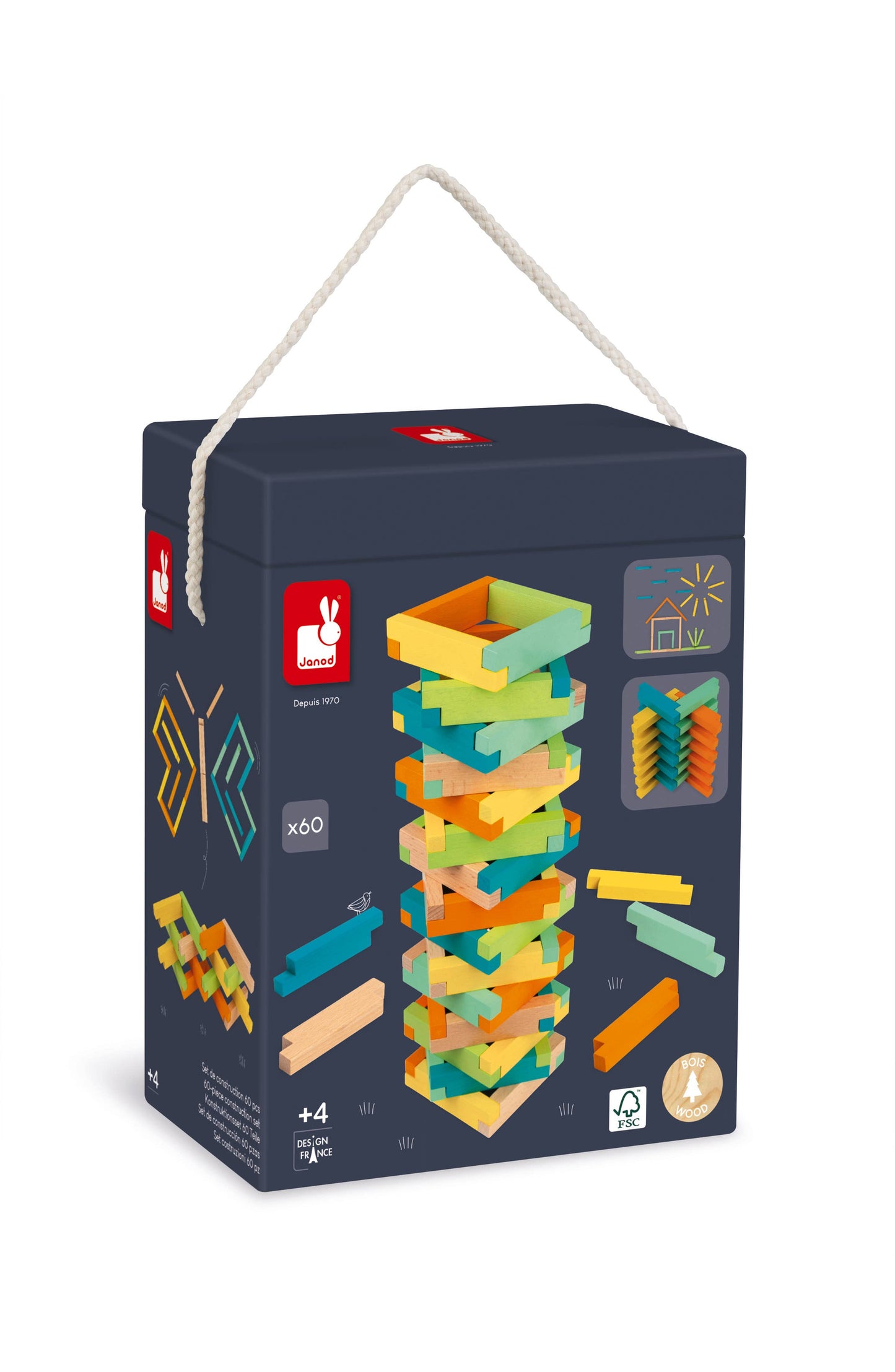 60 piece Construction Set | Wooden Building Kit