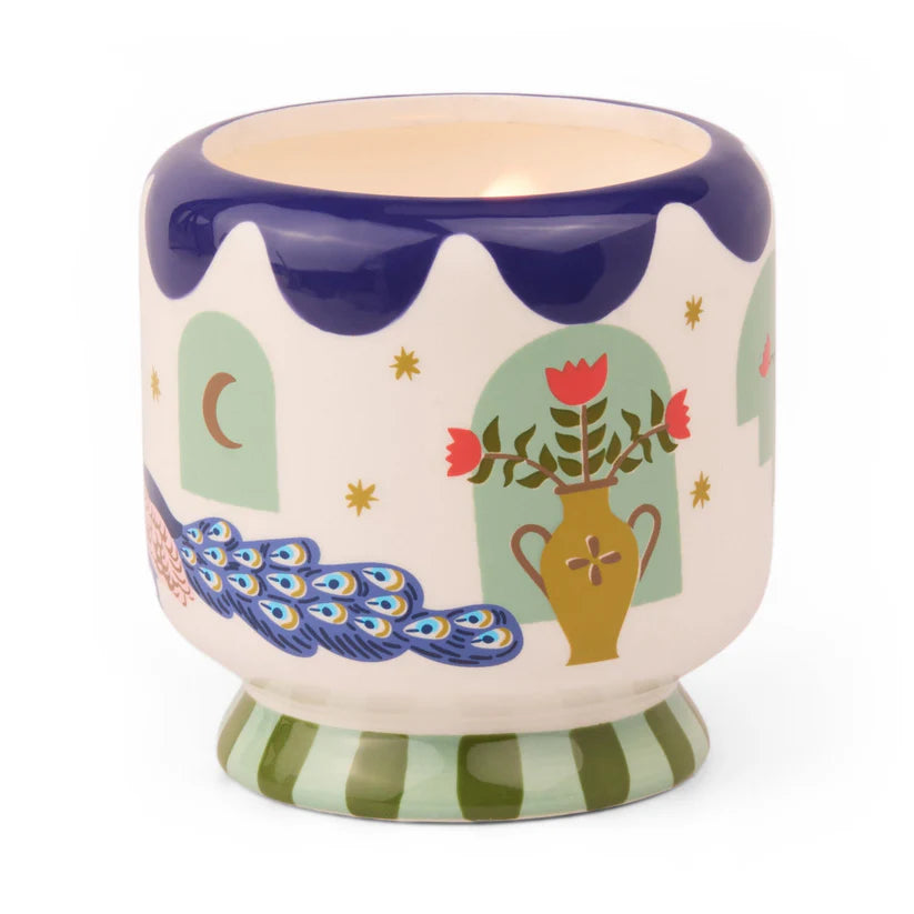 "Peacock" Ceramic Candle - Misted Lime 8oz