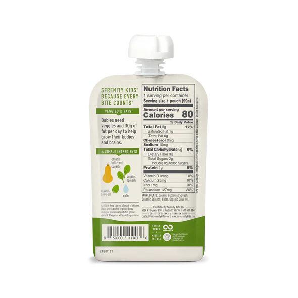 Organic Butternut Squash and Spinach Baby Food Pouch