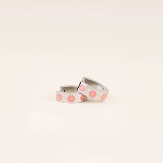 Flower Chunky Huggie Hoop Earrings