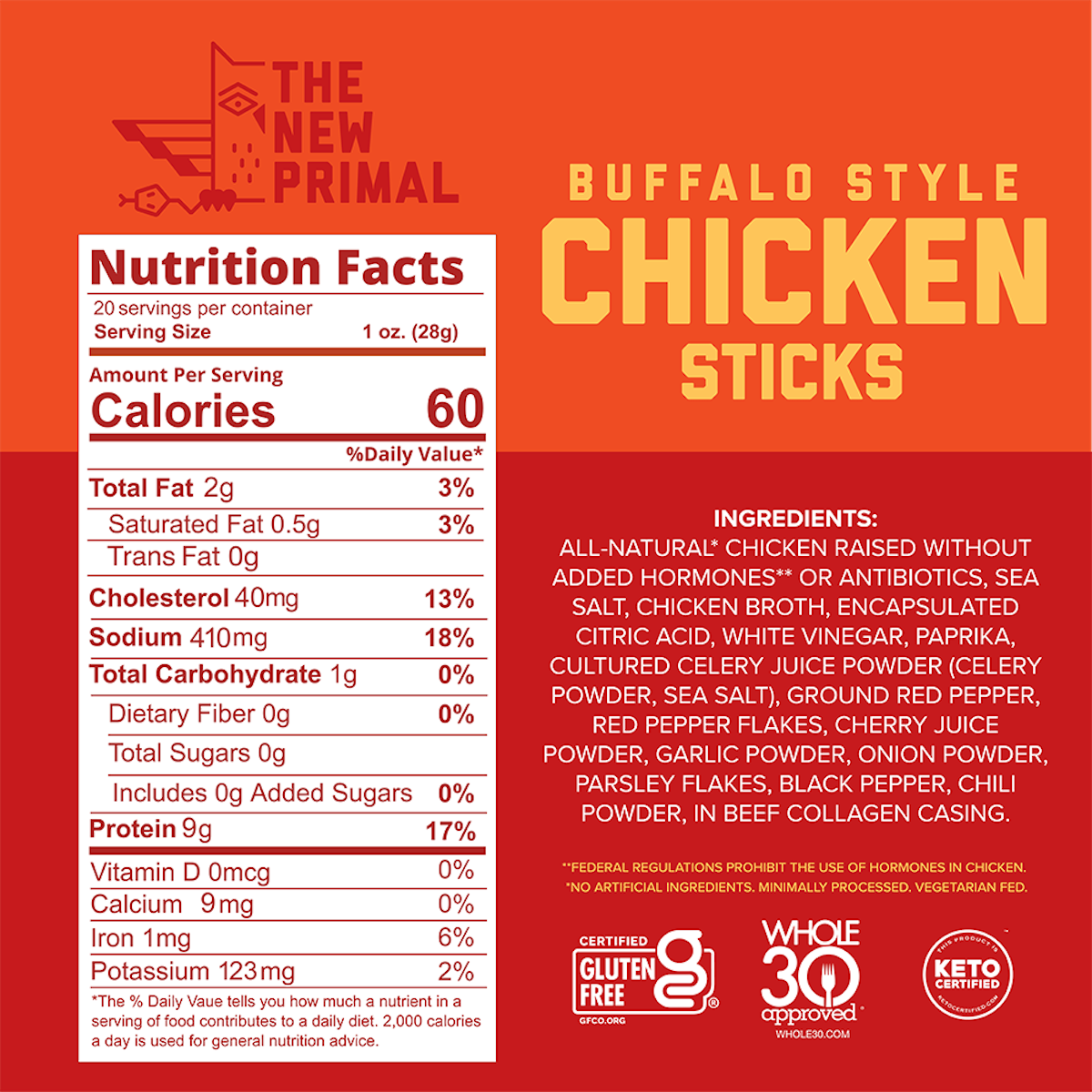 Buffalo Style All-Natural Chicken Meat Sticks, Zero Sugar