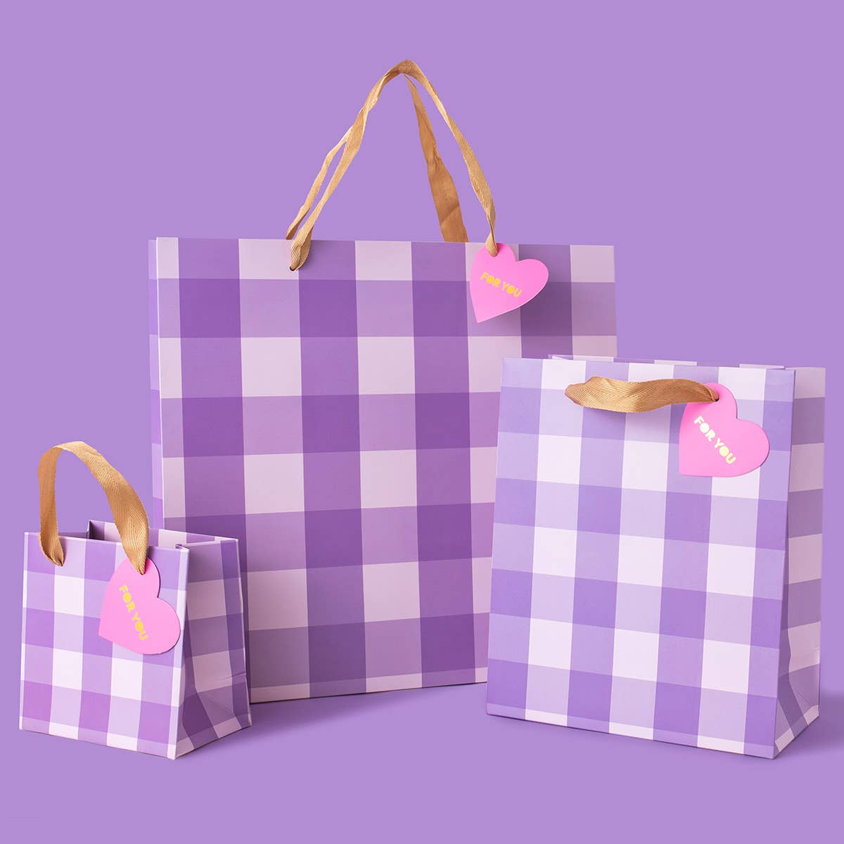 Gift Bags - Purple Gingham - Assorted Sizes to Choose From: Large - Margot's Mercantile